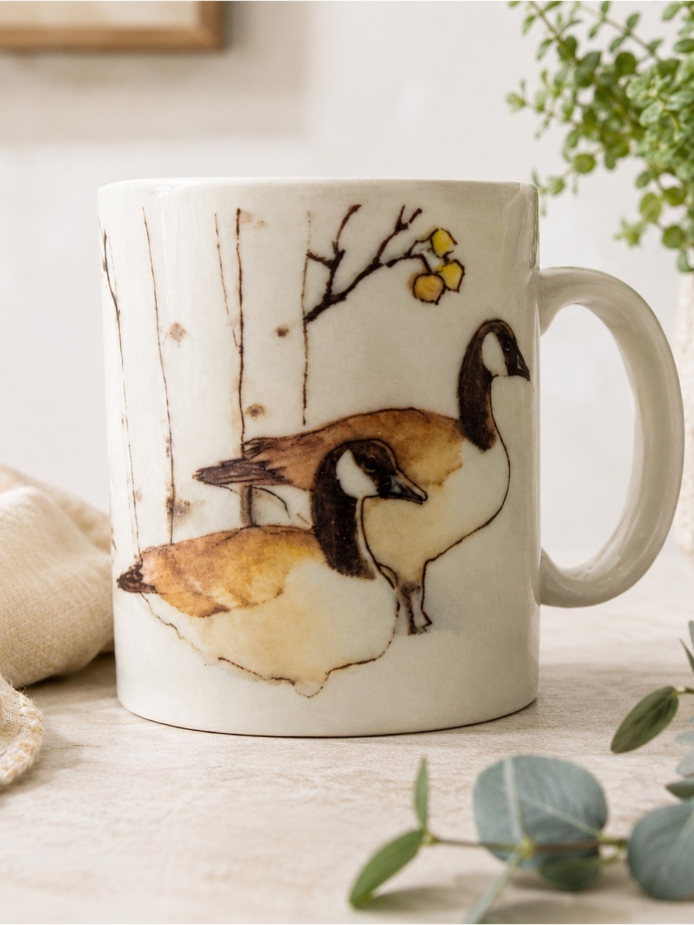 Otagiri White Ceramic Piece with Brown Logo